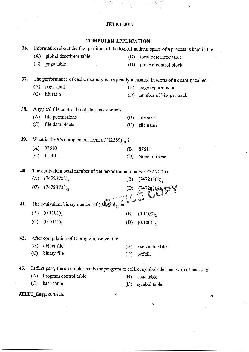 WB JELET 2019 Question Paper PDF (5 Papers incl. Agri, Printing)
