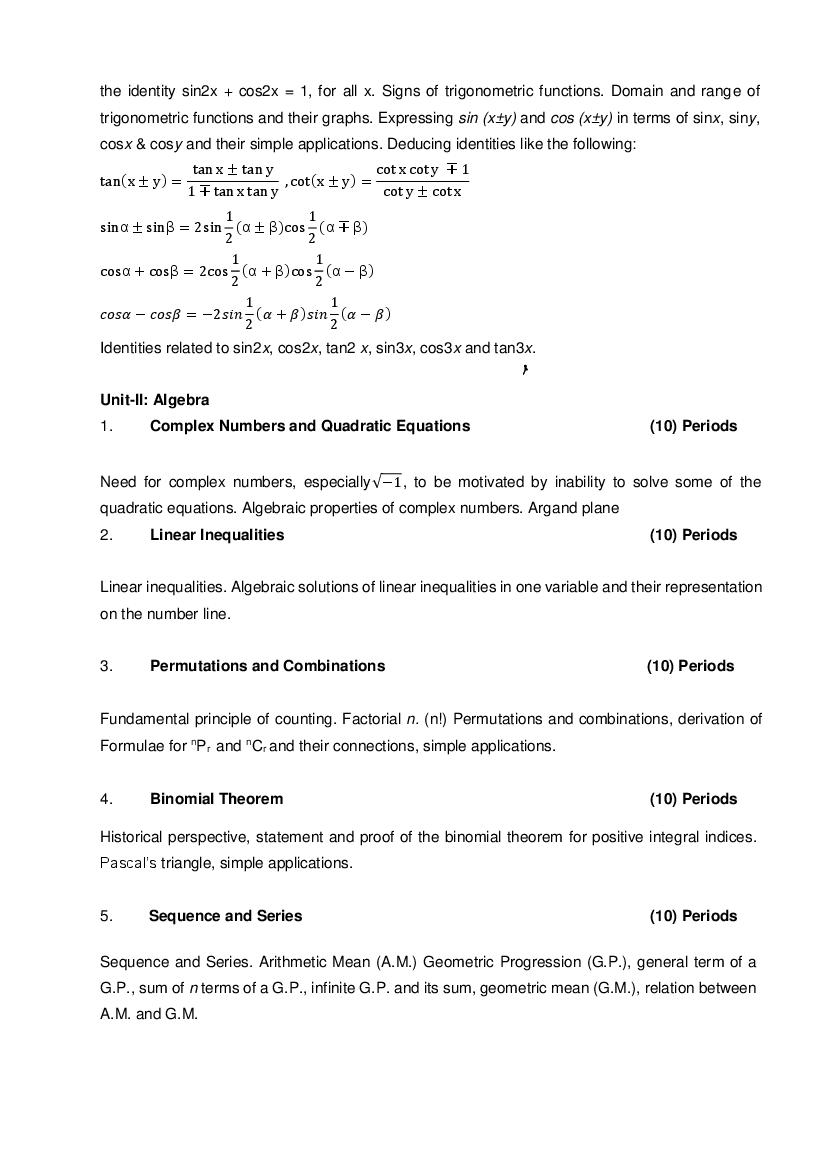 CBSE Class 11 Mathematics Syllabus 2023 24 PDF Download Here