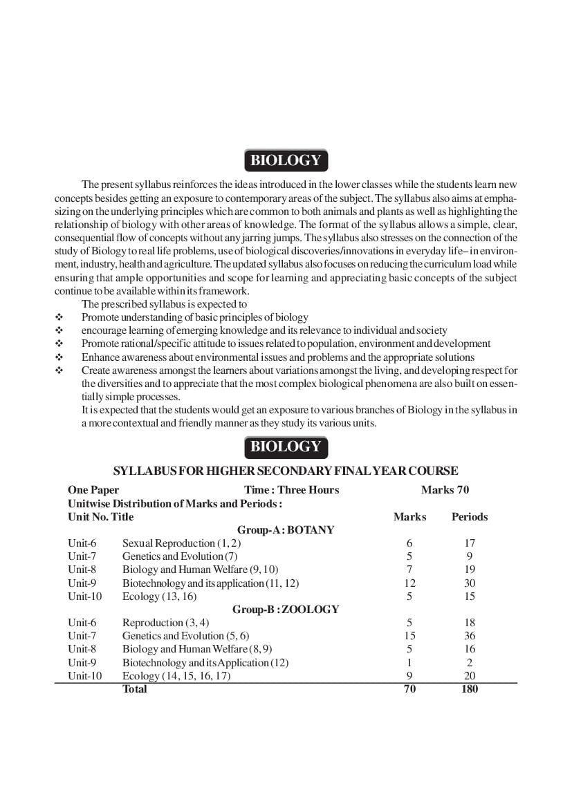 AHSEC 2nd Year Syllabus Biology - Page 1