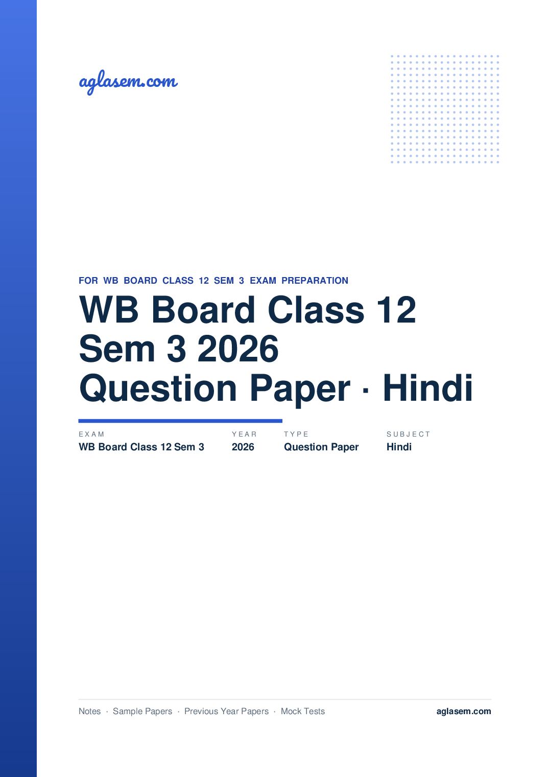 WB Board Class 12 Sem 3 Question Paper 2026 Hindi - Page 1 of 20