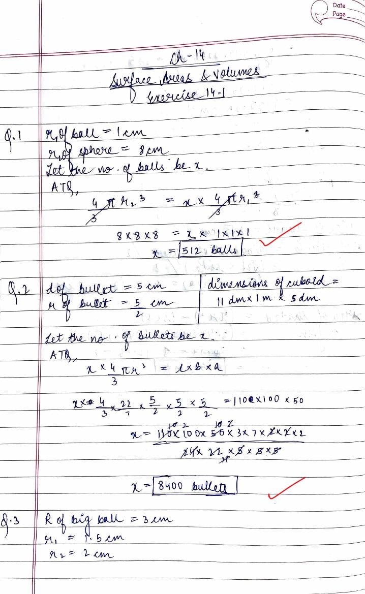 RD Sharma Solutions Class 10 Chapter 14 Surface Area & Volumes Exercise 14.1 - Page 1