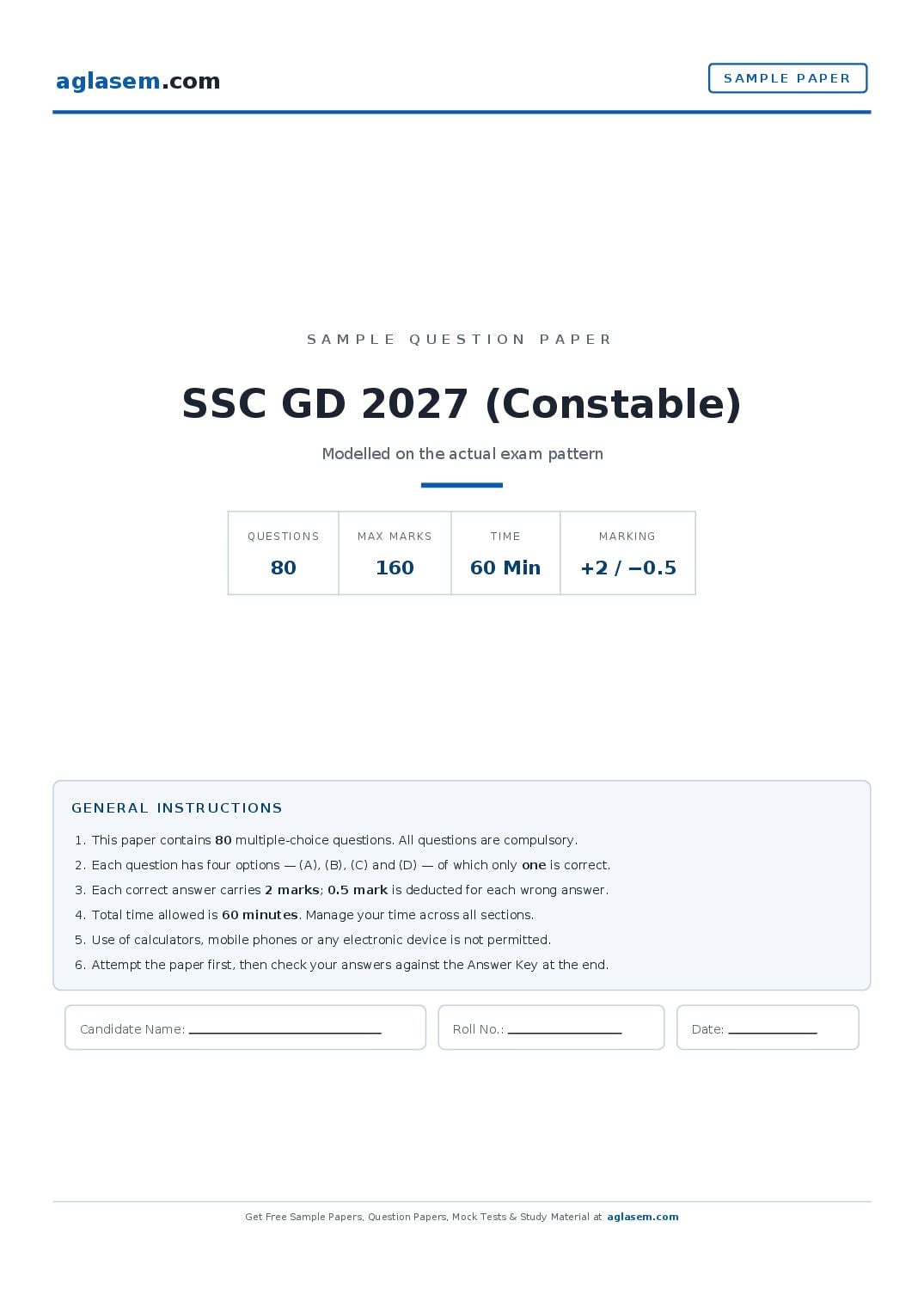 SSC GD Constable 2027 Sample Paper - Page 1 of 10