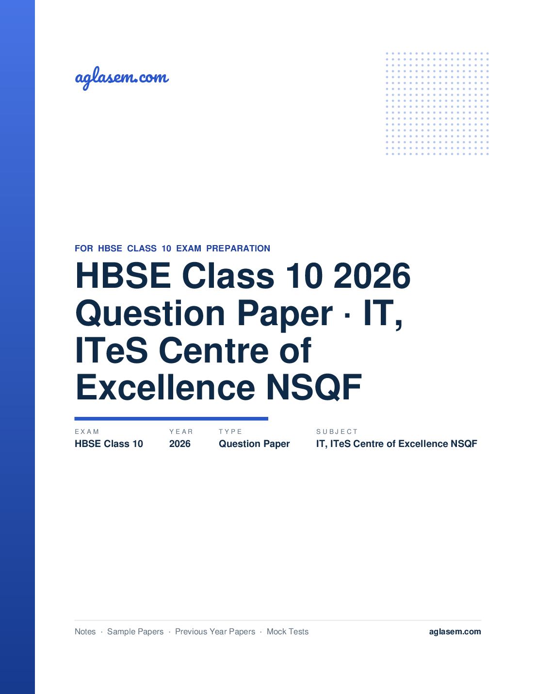 HBSE Class 10 Question Paper 2026 IT & ITeS Centre of Excellence NSQF - Page 1 of 16