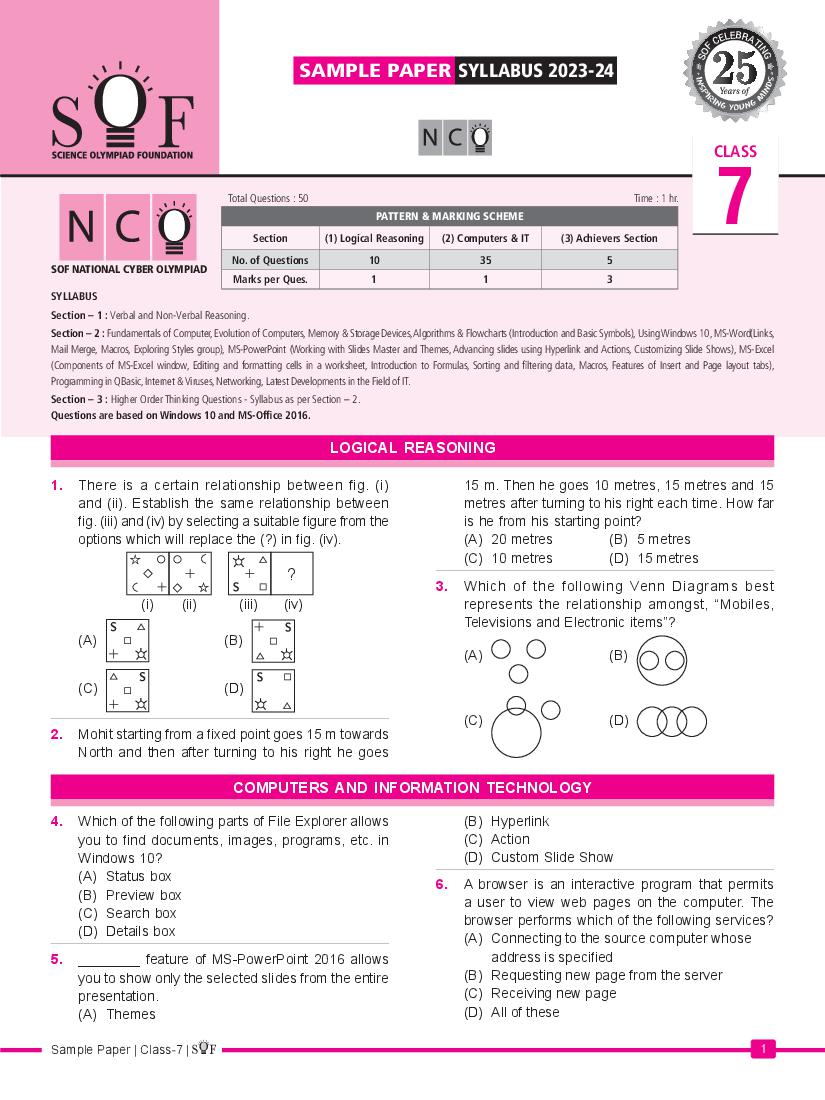 NCO Sample Paper 2024 Class 7 - Page 1