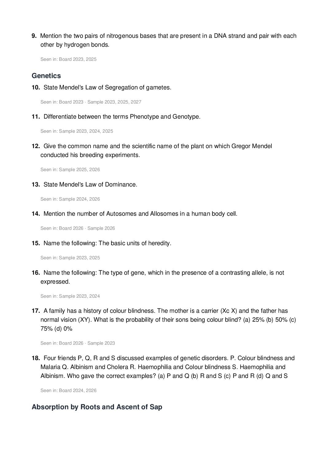 ICSE Class 10 Biology Important Questions 2027 (PDF)