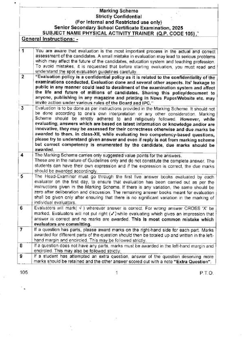 CBSE Class 10 Question Paper 2025 Solution Physical Activity Trainer - Page 1