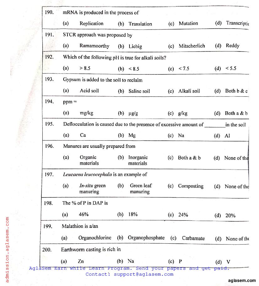 IGKV CET 2019 Question Paper PDF (PG CET, 200 Questions)