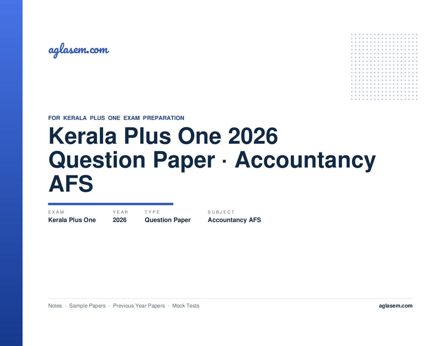 Kerala Plus One Question Paper 2026 Accountancy with AFS - Page 1 of 16