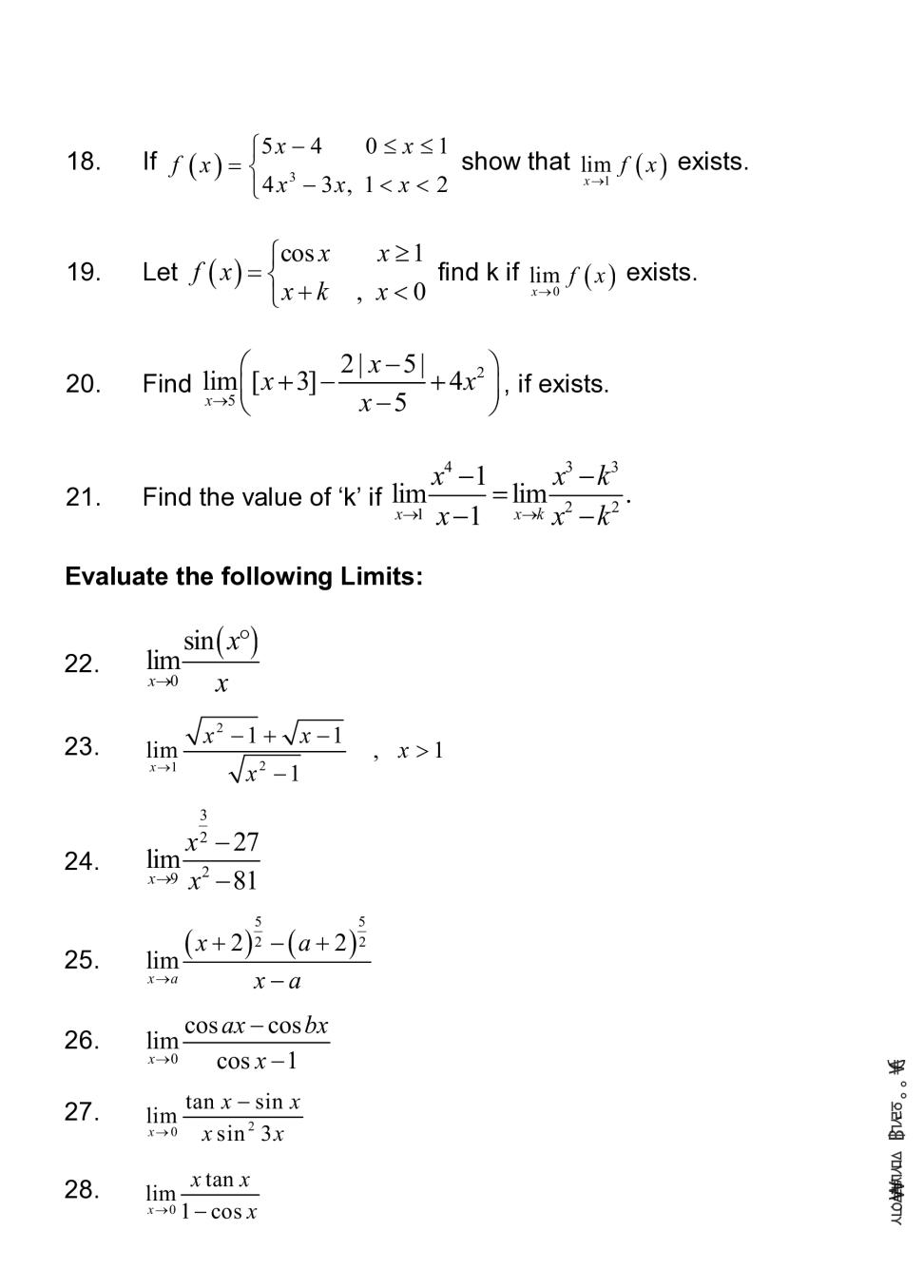 case study questions class 11 maths limits and derivatives
