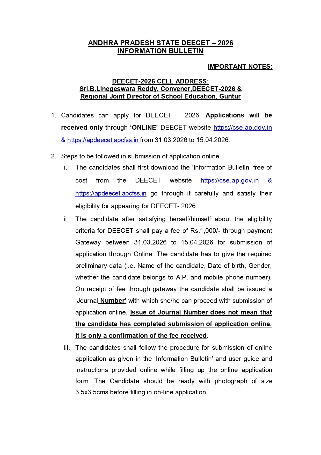 AP DEECET 2026 Information Brochure - Page 1