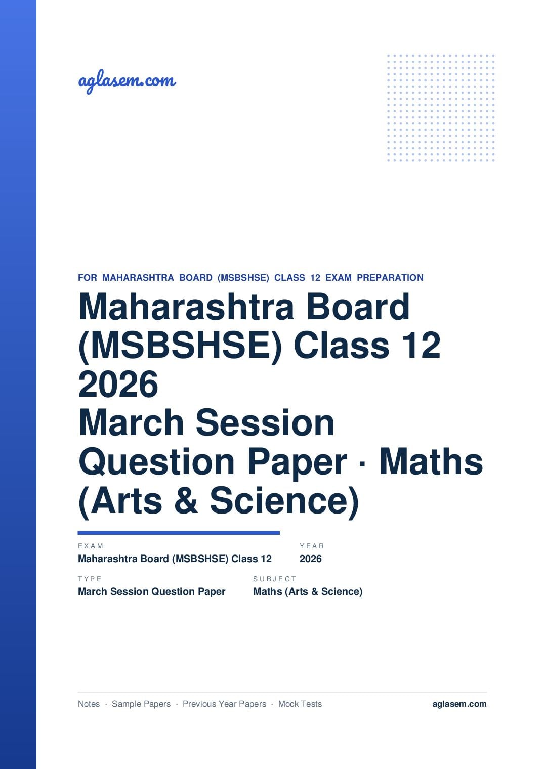 MH 12th Question Paper March 2026 Maths (Arts & Science) - Page 1 of 9