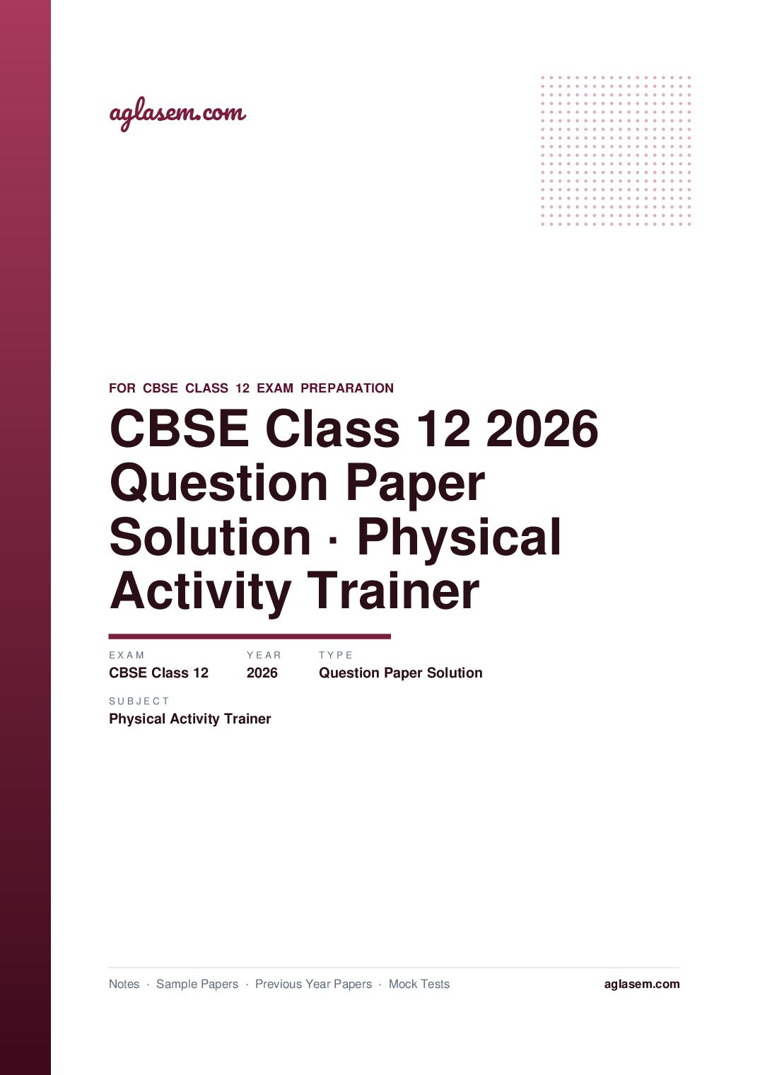 CBSE Class 12 Question Paper 2026 Solution Physical Activity Trainer - Page 1 of 9
