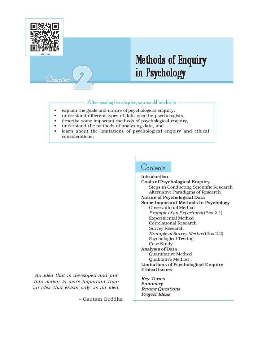 NCERT Book Class 11 Psychology (मनोविज्ञान) Chapter 2 मनोविज्ञान में जांच की विधियाँ - Page 1