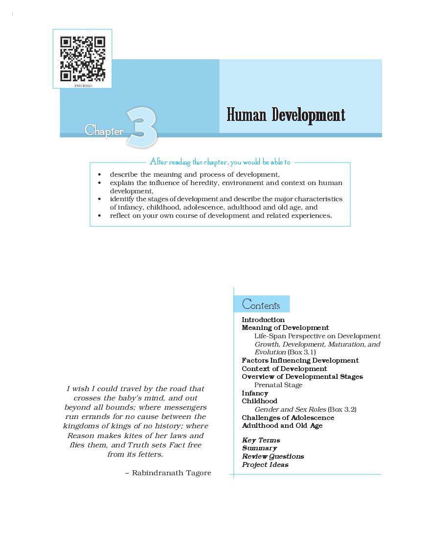 NCERT Book Class 11 Psychology (मनोविज्ञान) Chapter 3 मानव विकास - Page 1