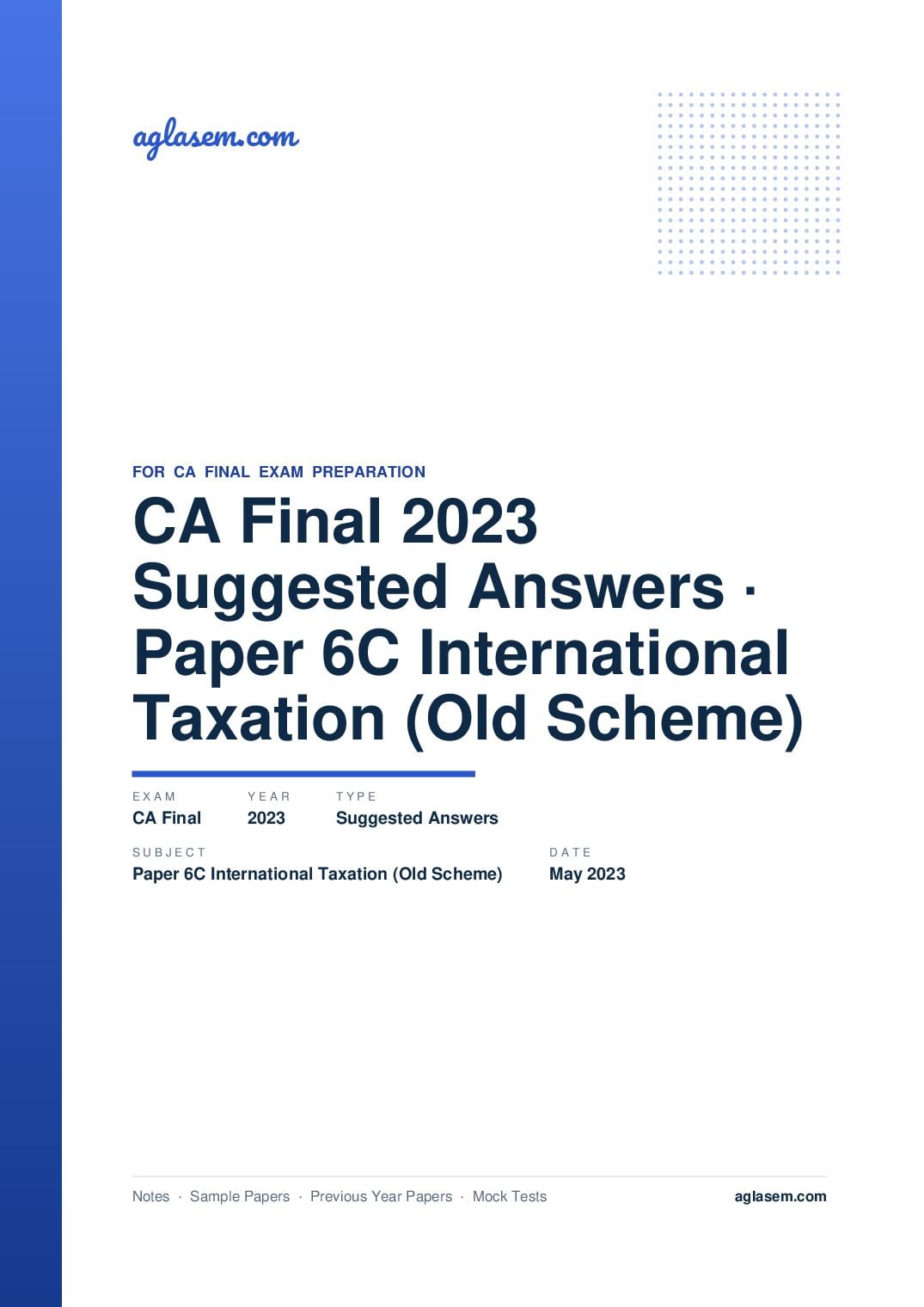 CA Final May 2023 Suggested Answers Paper 6C International Taxation (Old Scheme) - Page 1 of 37