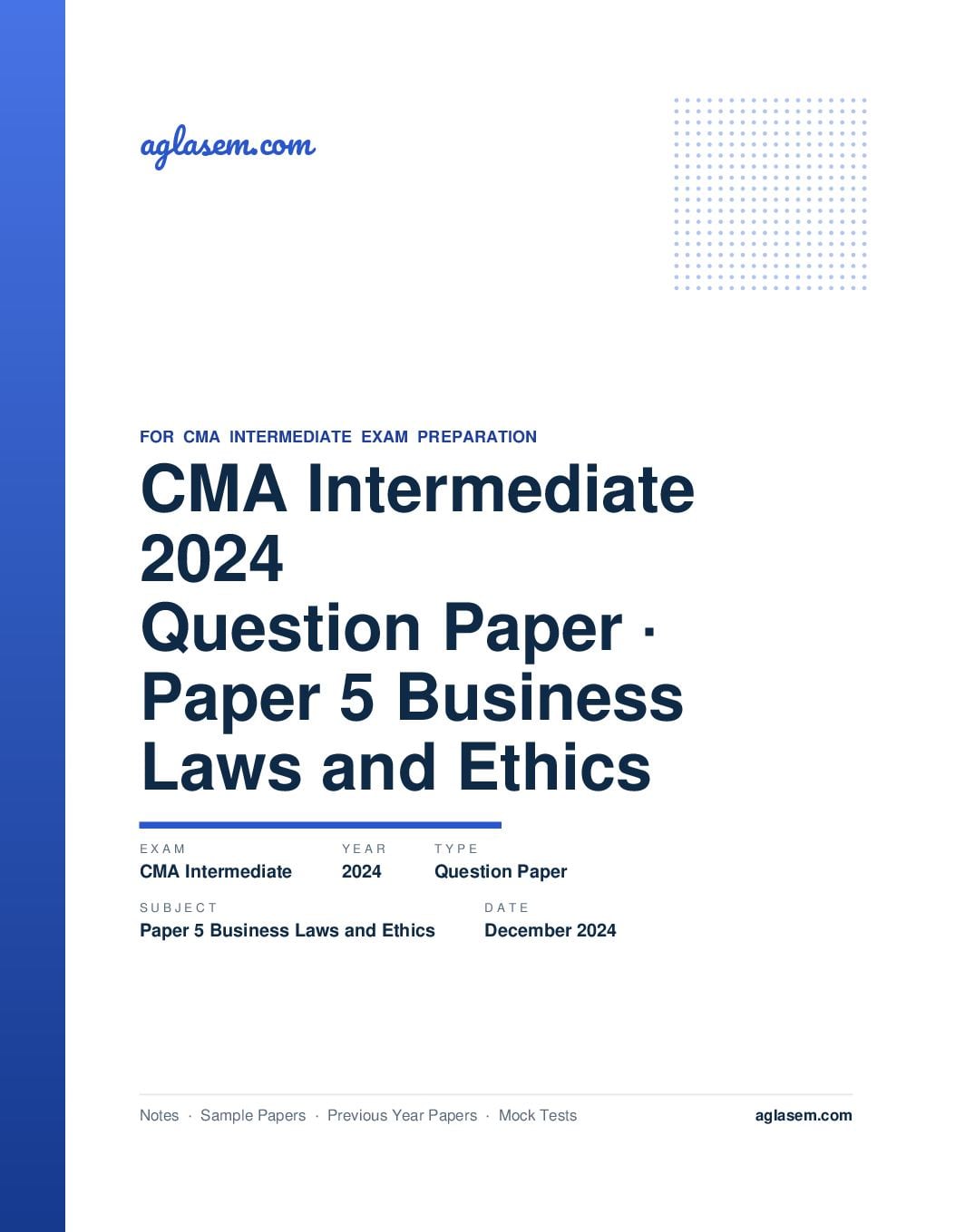 CMA Intermediate December 2024 Question Paper Paper 5 Business Laws and Ethics - Page 1 of 5