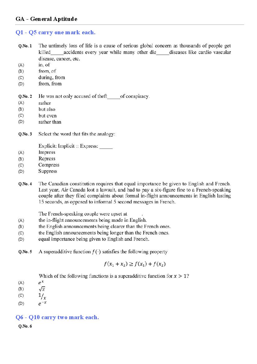 GATE 2020 Aerospace Engineering (AE) Question Paper with Answer Key - Page 1