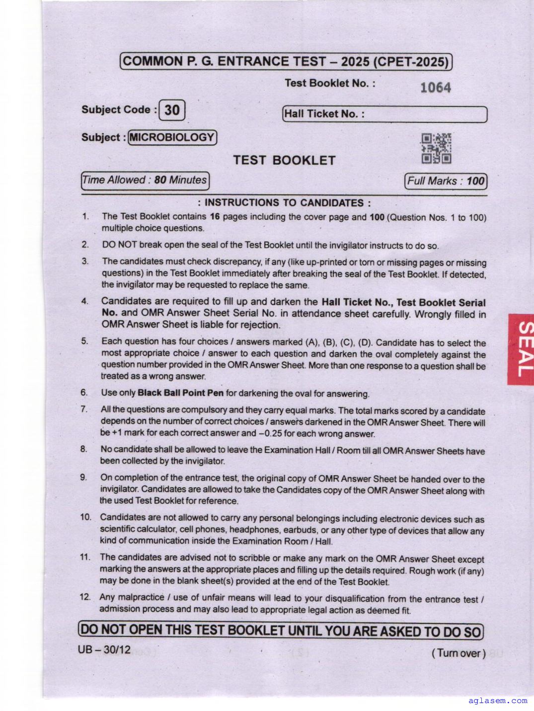 Odisha CPET 2025 Question Paper Microbiology - Page 1 of 16