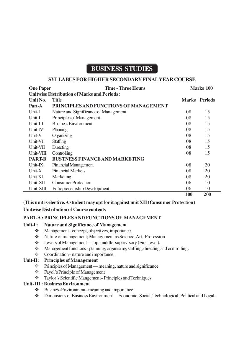 AHSEC 2nd Year Syllabus Business Studies - Page 1