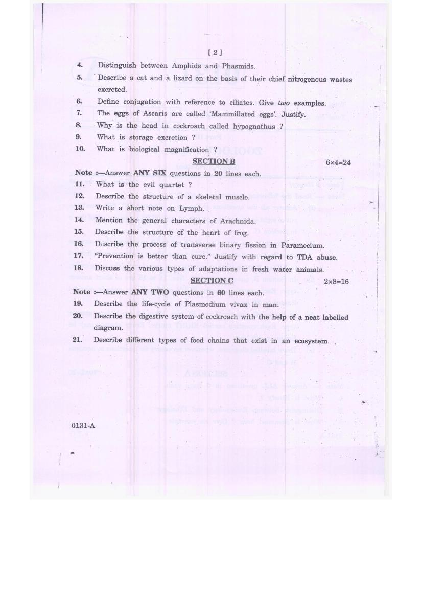 TS Inter 1st Year Zoology Model Paper 2024 PDF Download Telangana 