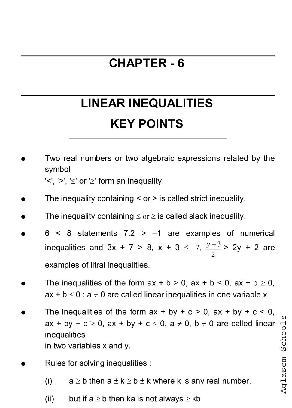 Class 11 Maths Linear Inequalities Notes All Important Notes