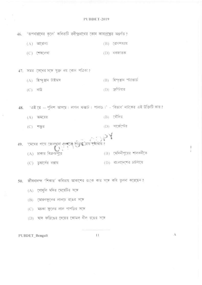 PUBDET 2019 Question Paper PDF (14 Subject Papers)
