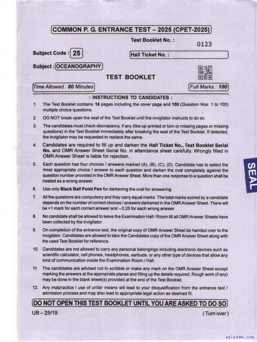 Odisha CPET 2025 Question Paper Oceanography - Page 1 of 16