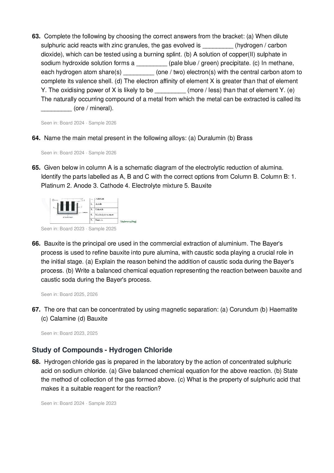 ICSE Class 10 Chemistry Important Questions 2027 (PDF)
