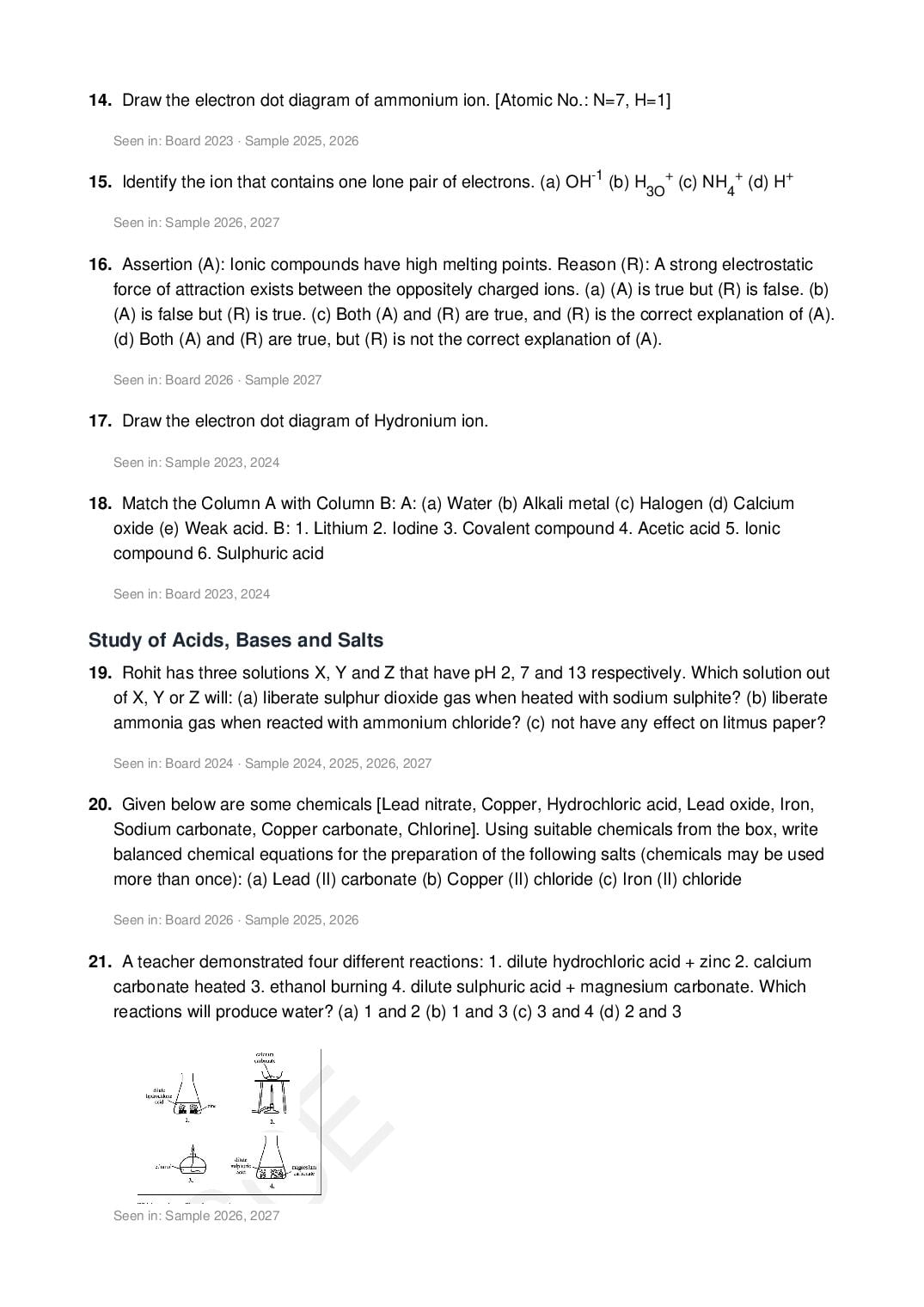 ICSE Class 10 Chemistry Important Questions 2027 (PDF)