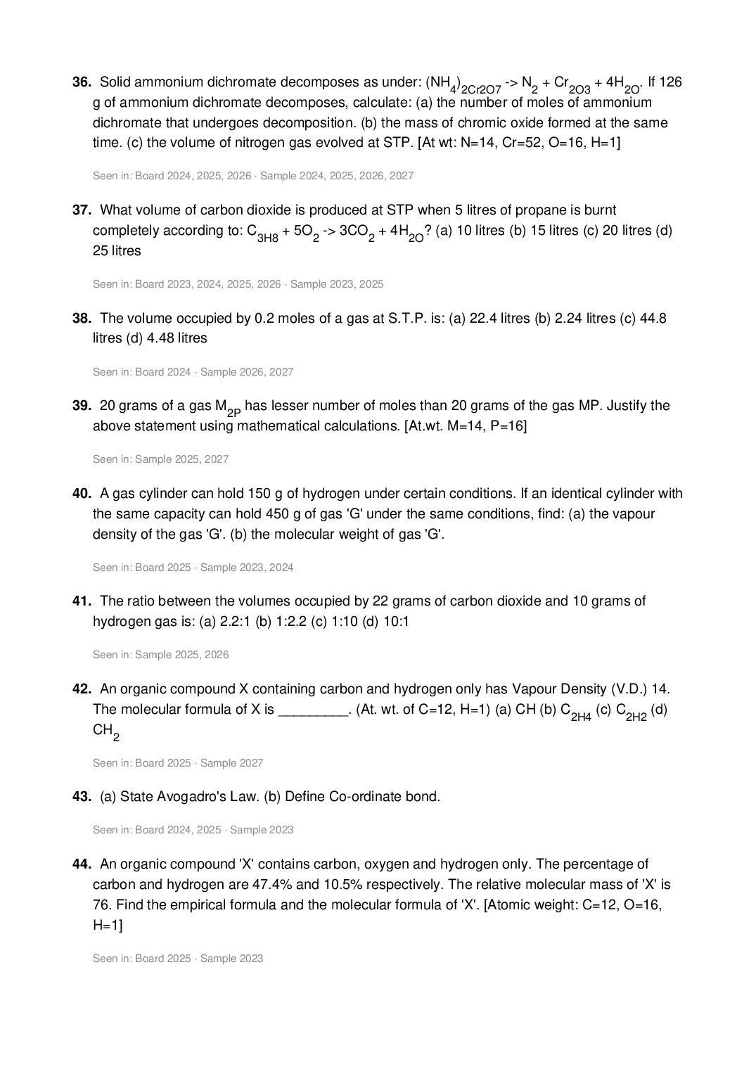 ICSE Class 10 Chemistry Important Questions 2027 (PDF)