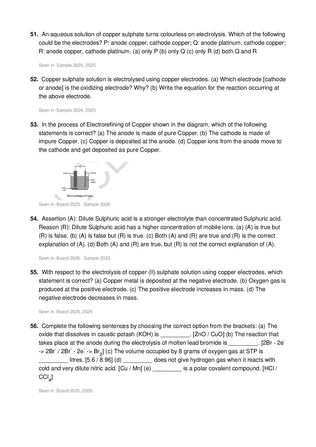 ICSE Class 10 Chemistry Important Questions 2027 (PDF)