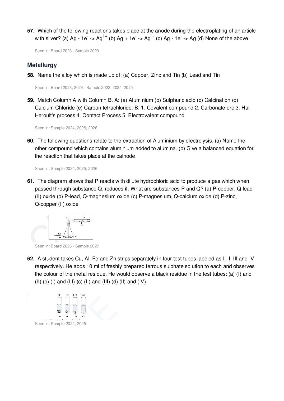 ICSE Class 10 Chemistry Important Questions 2027 (PDF)