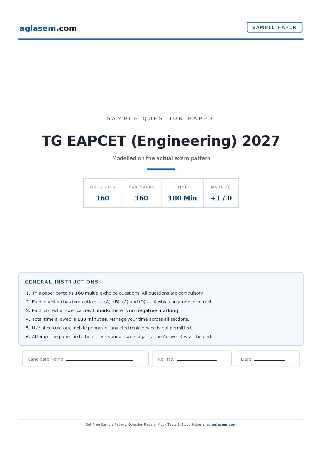 TG EAPCET 2027 Sample Paper Engineering - Page 1 of 40