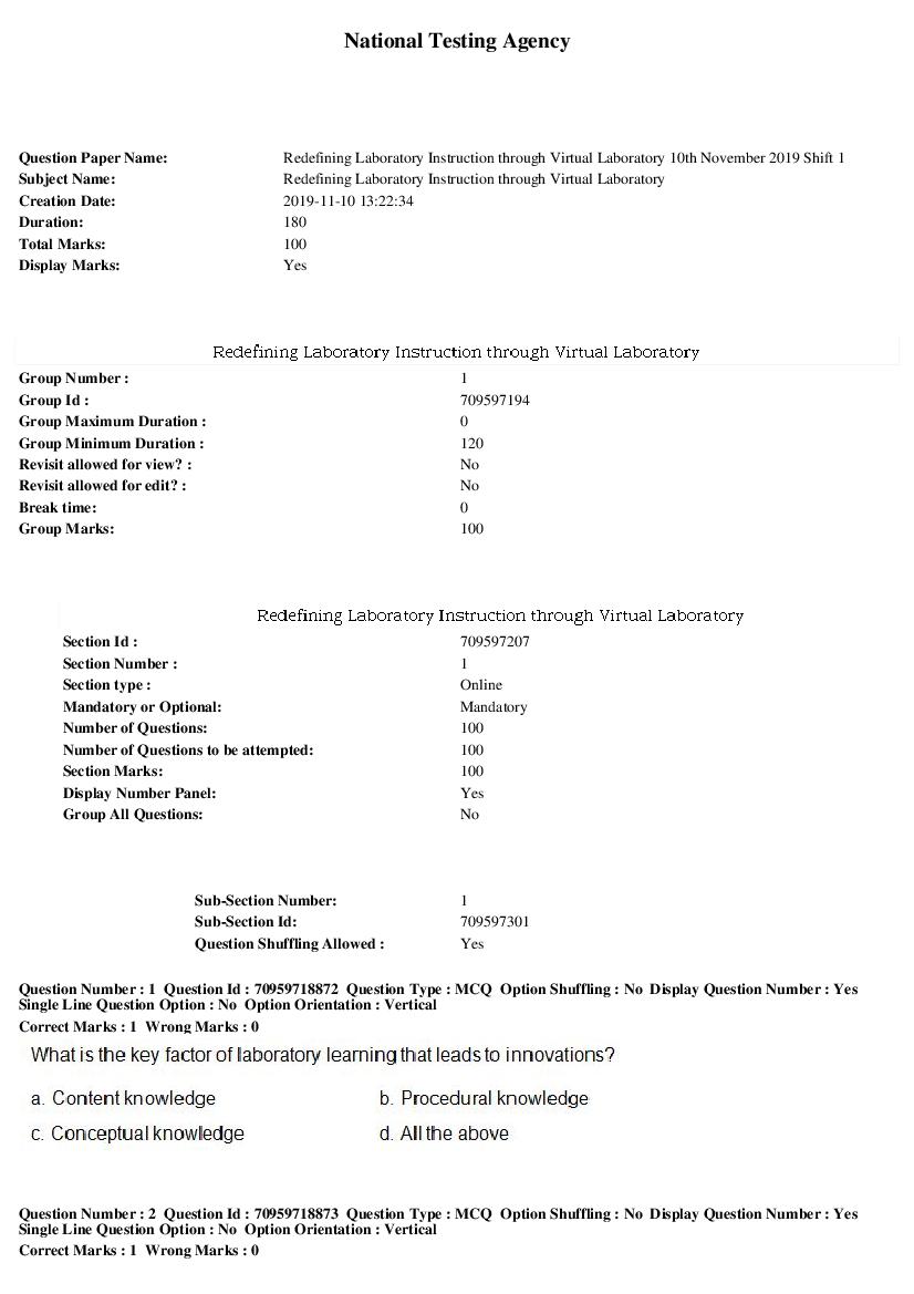 SWAYAM 2019 Question Paper Redefining Laboratory Instruction through Virtual Laboratory - Page 1 of 21