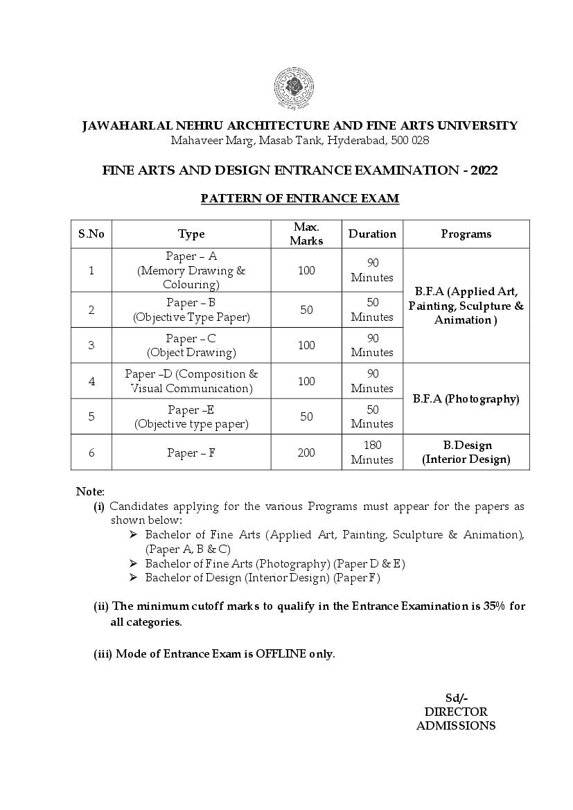 JNAFAU Admission 2022 Exam Pattern - Page 1