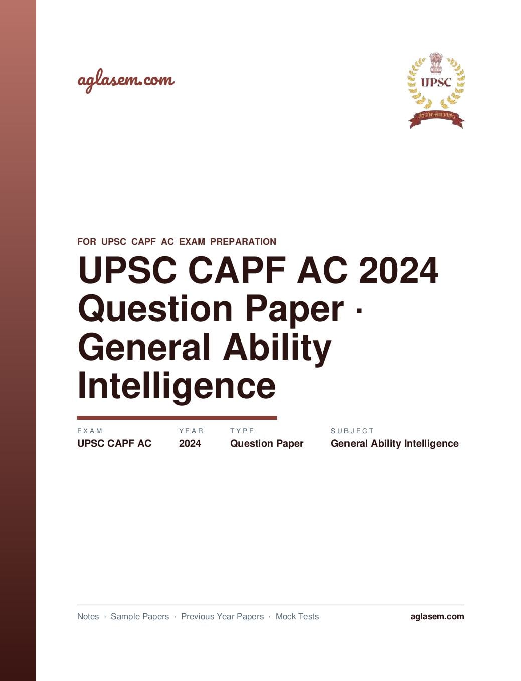 UPSC CAPF AC 2024 Question Paper for General Ability and Intelligence - Page 1 of 57