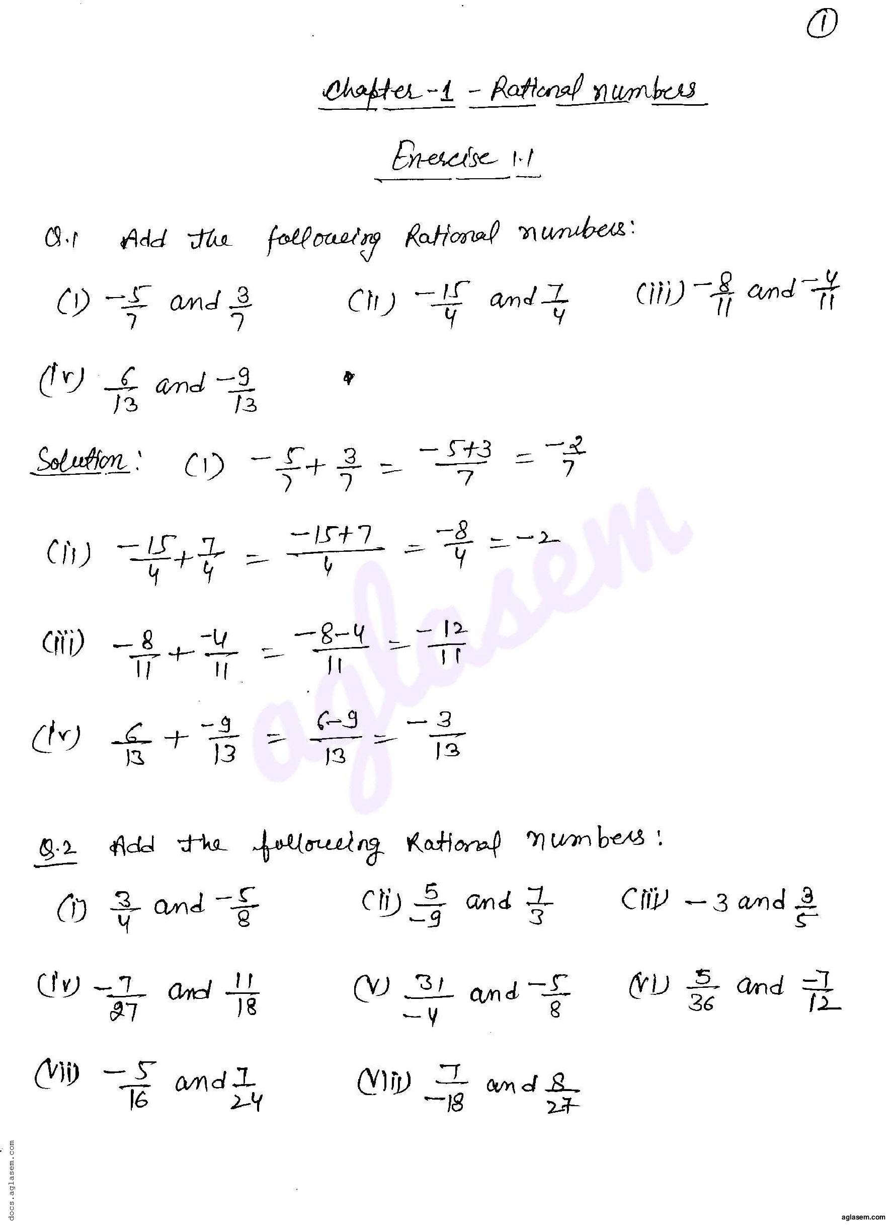 RD Sharma Solutions Class 8 Chapter 1 Rational Numbers Exercise 1 1