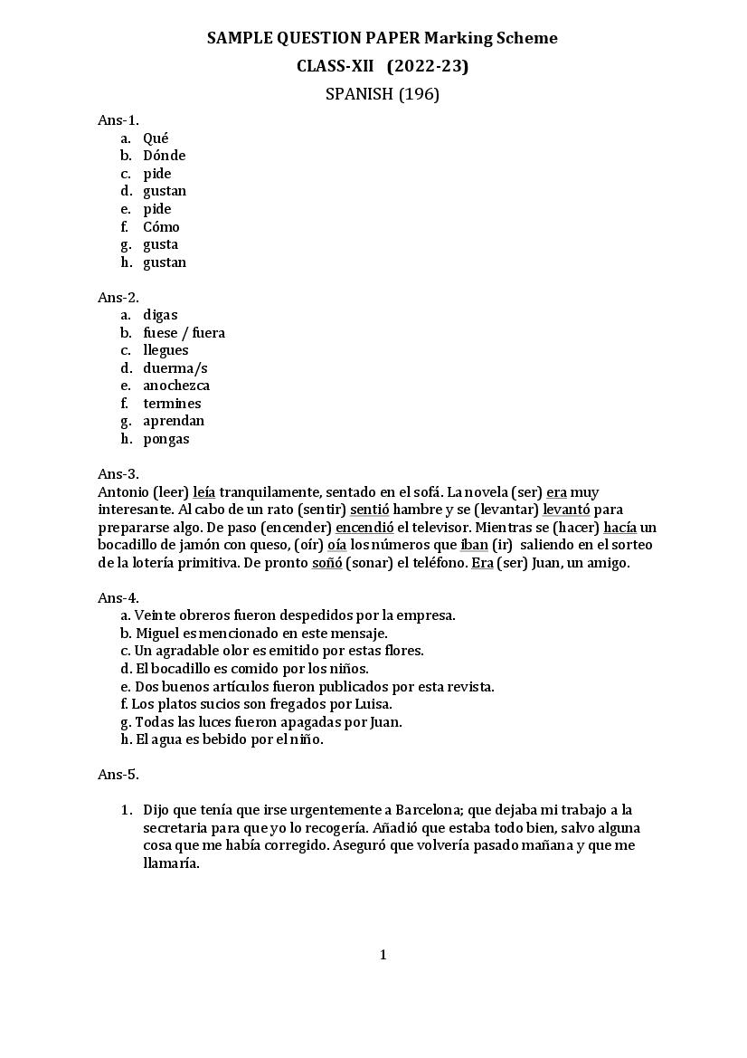 CBSE Class 12 Sample Paper 2023 Solution Spanish - Page 1