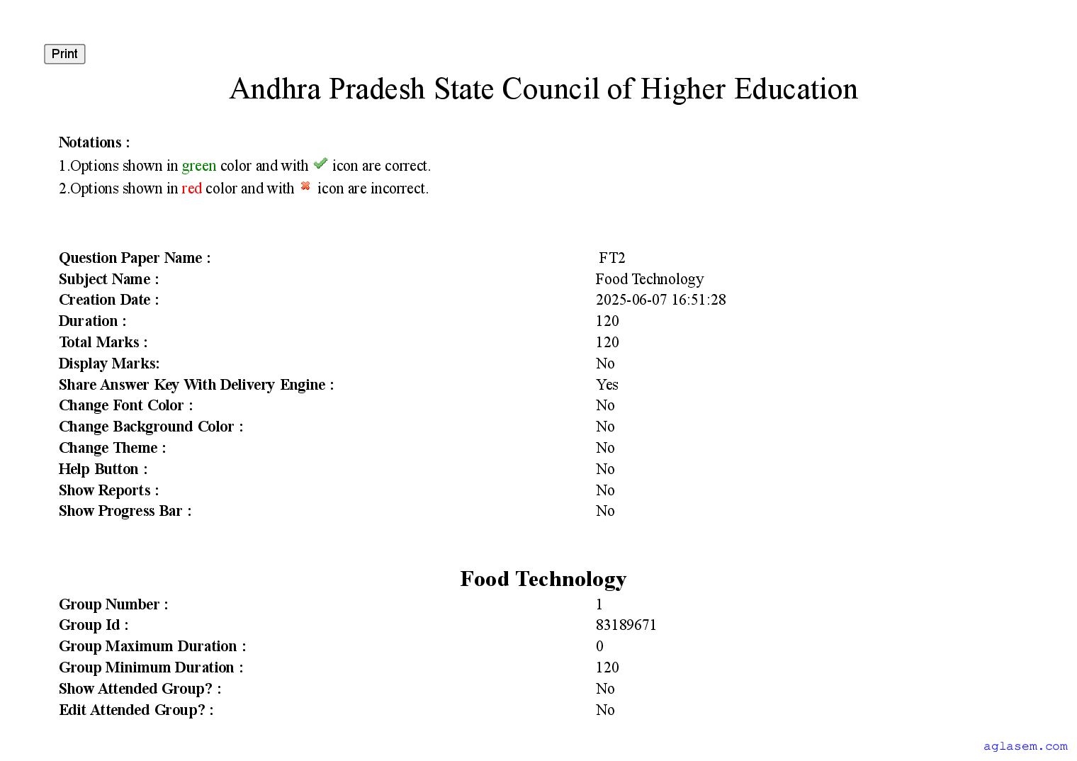 AP PGECET 2025 Question Paper for Food Technology - Page 1 of 89