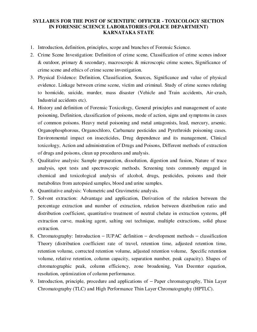 KSP FSL Syllabus 2020 for Toxicology - Page 1 of 2