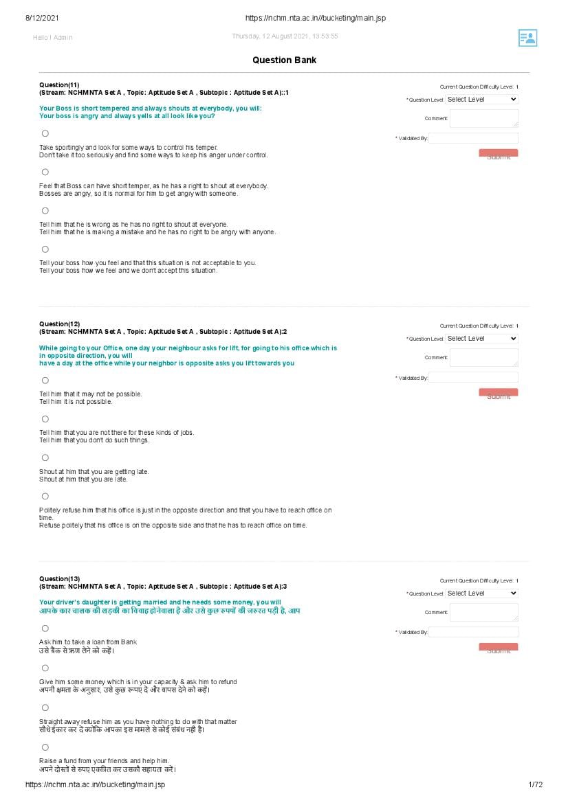 NCHM JEE 2021 Question Paper Set 1 - Page 1