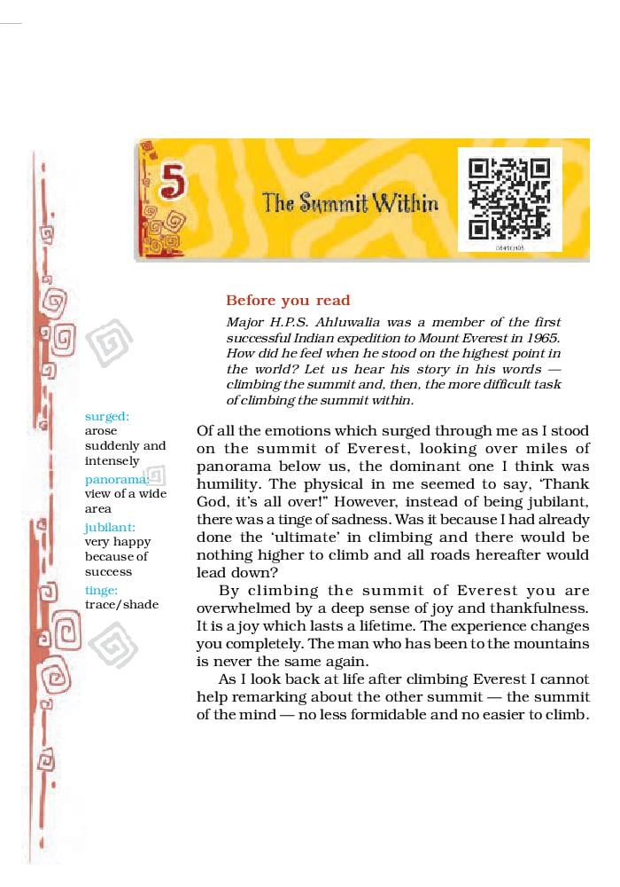 NCERT Book Class 8 English (Honeydew) Chapter 5 The School Boy; The Summit Within - Page 1