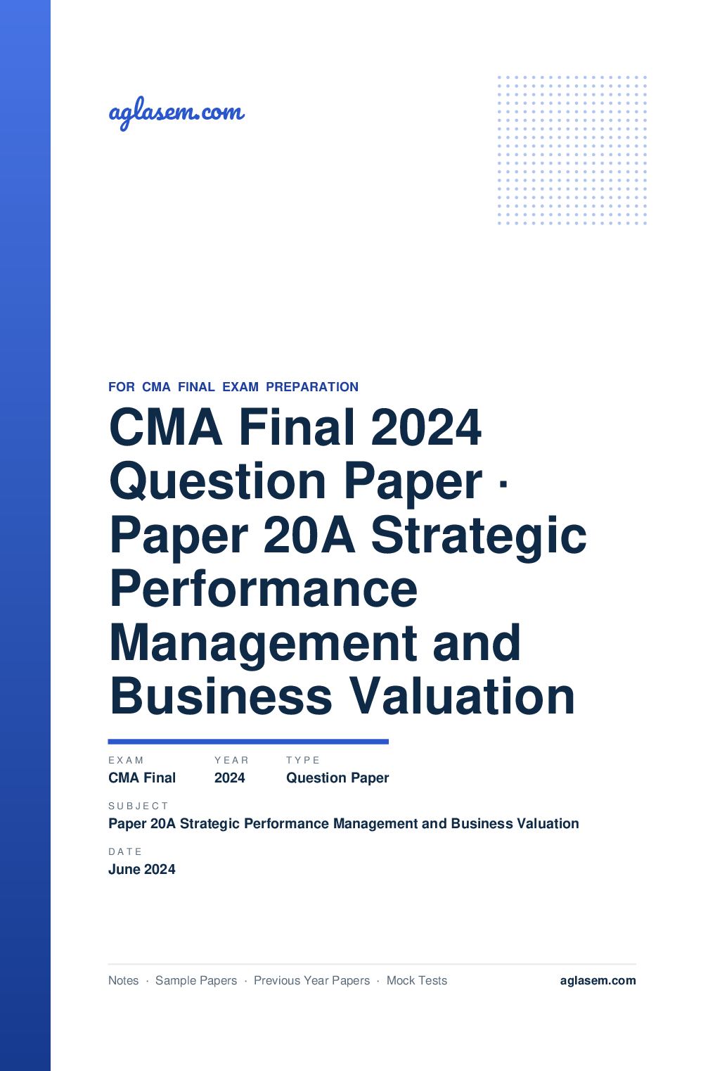 CMA Final June 2024 Question Paper Paper 20A Strategic Performance Management and Business Valuation - Page 1 of 9