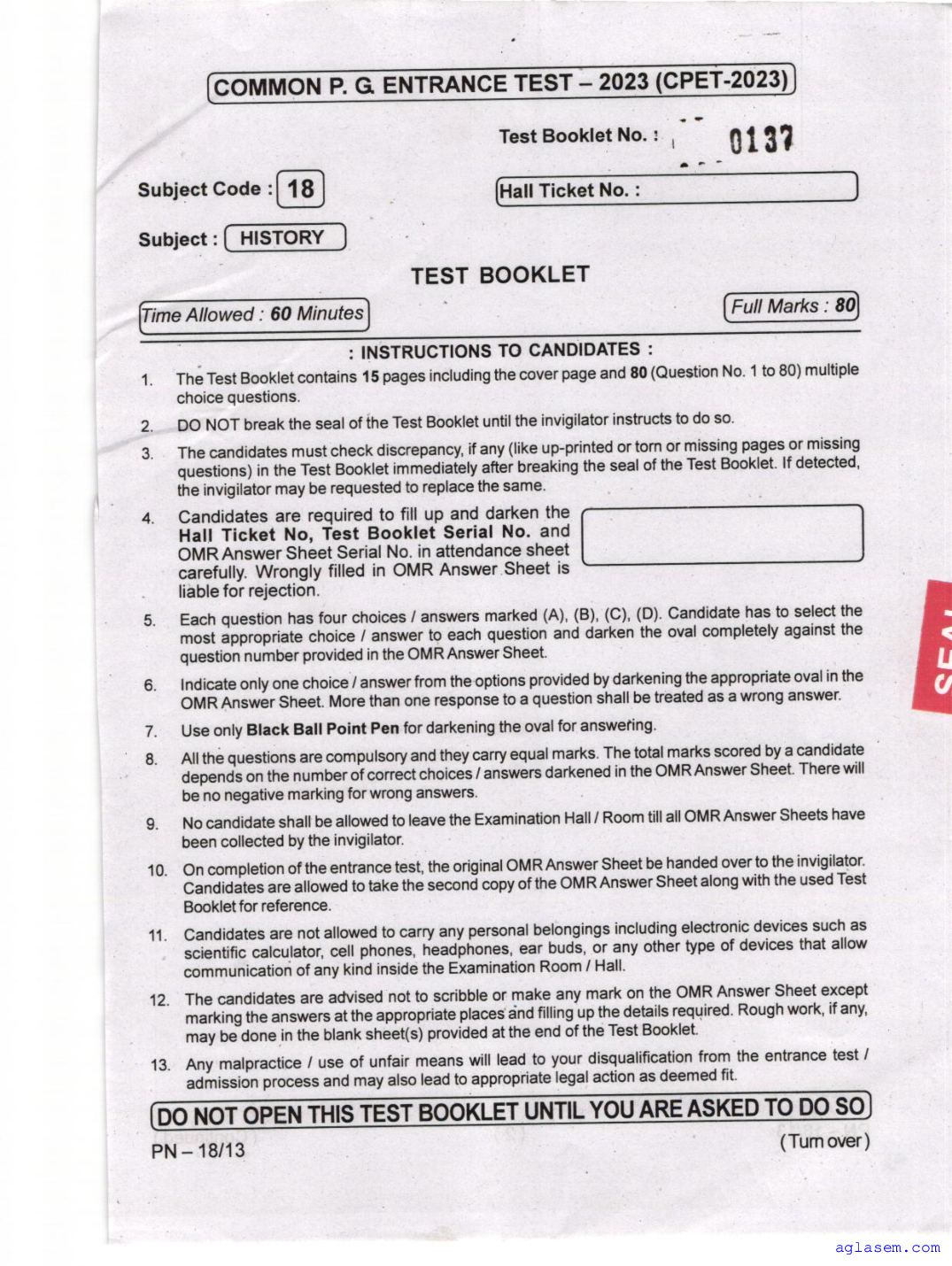 Odisha CPET 2023 Question Paper History - Page 1 of 16