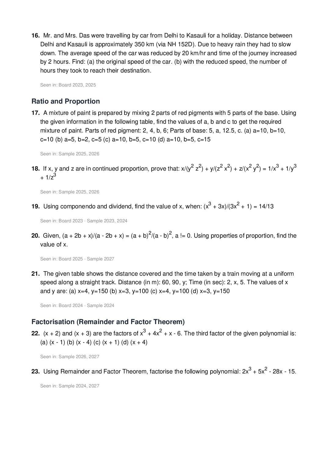 ICSE Class 10 Mathematics Important Questions 2027 (PDF)