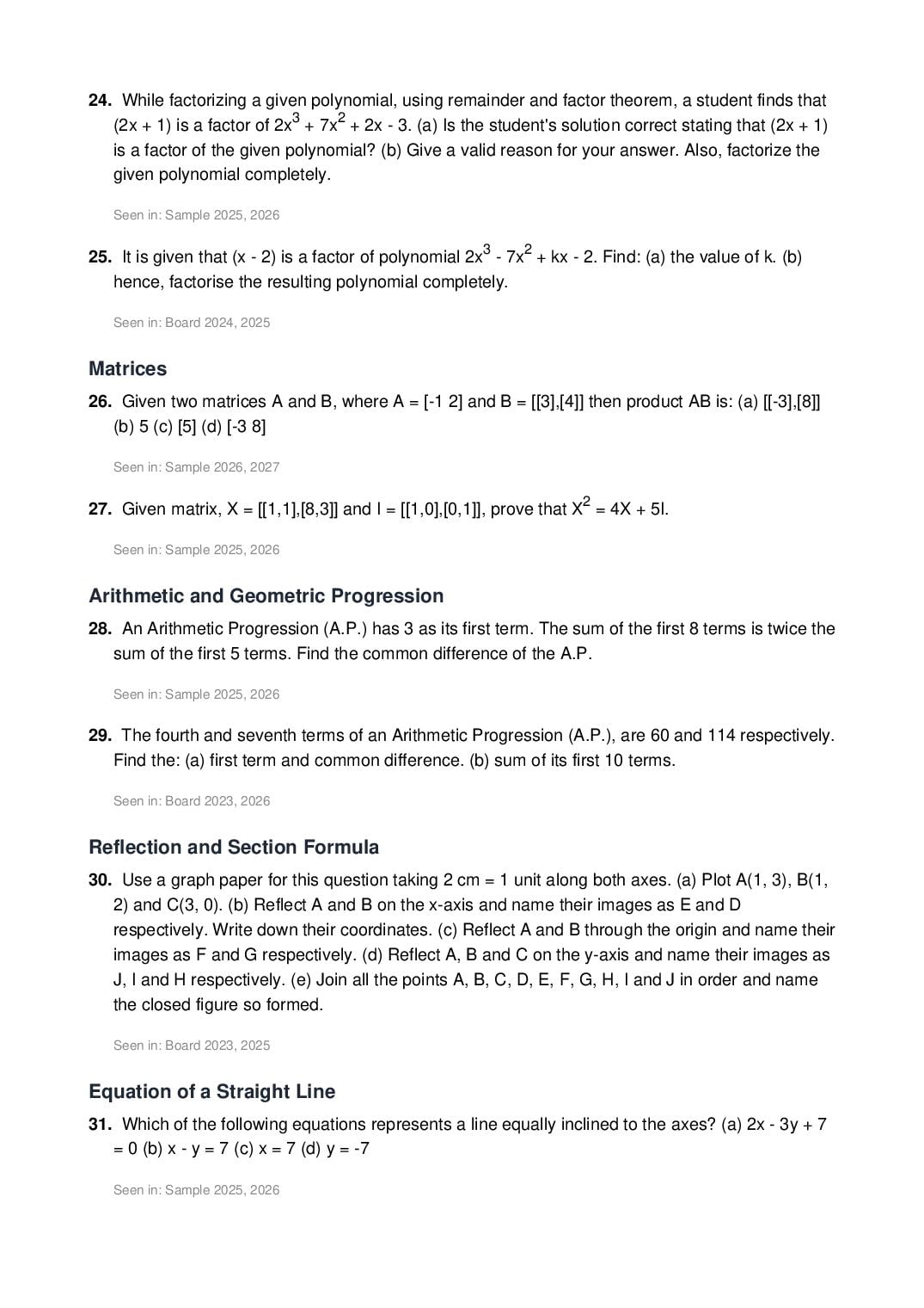 ICSE Class 10 Mathematics Important Questions 2027 (PDF)