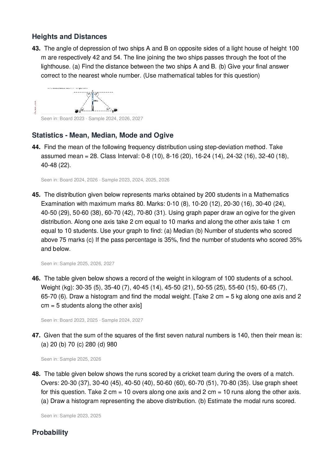 ICSE Class 10 Mathematics Important Questions 2027 (PDF)