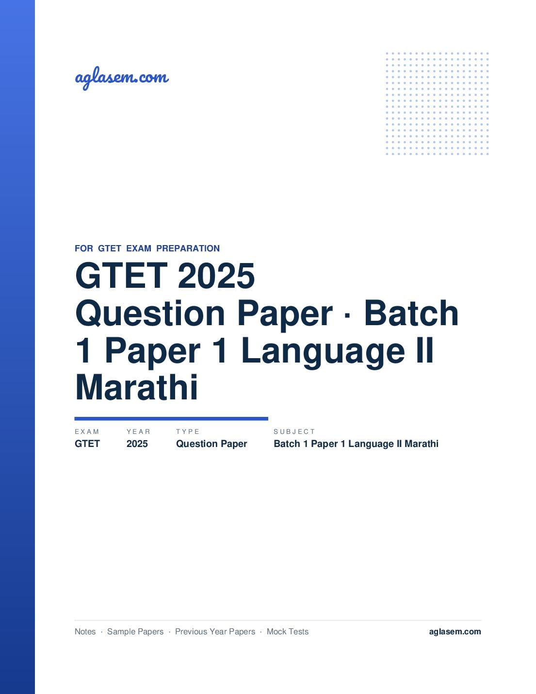 GTET 2025 Question Paper Batch 1 Paper 1 Language II Marathi - Page 1 of 48