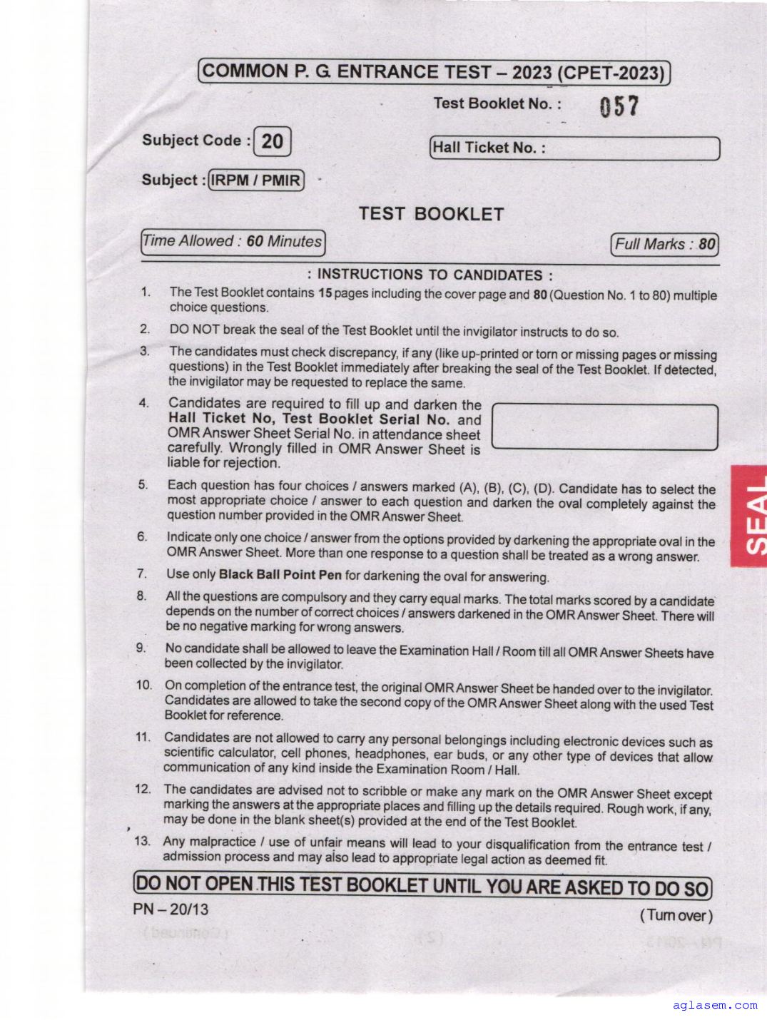 Odisha CPET 2023 Question Paper IRPM PMIR - Page 1 of 16
