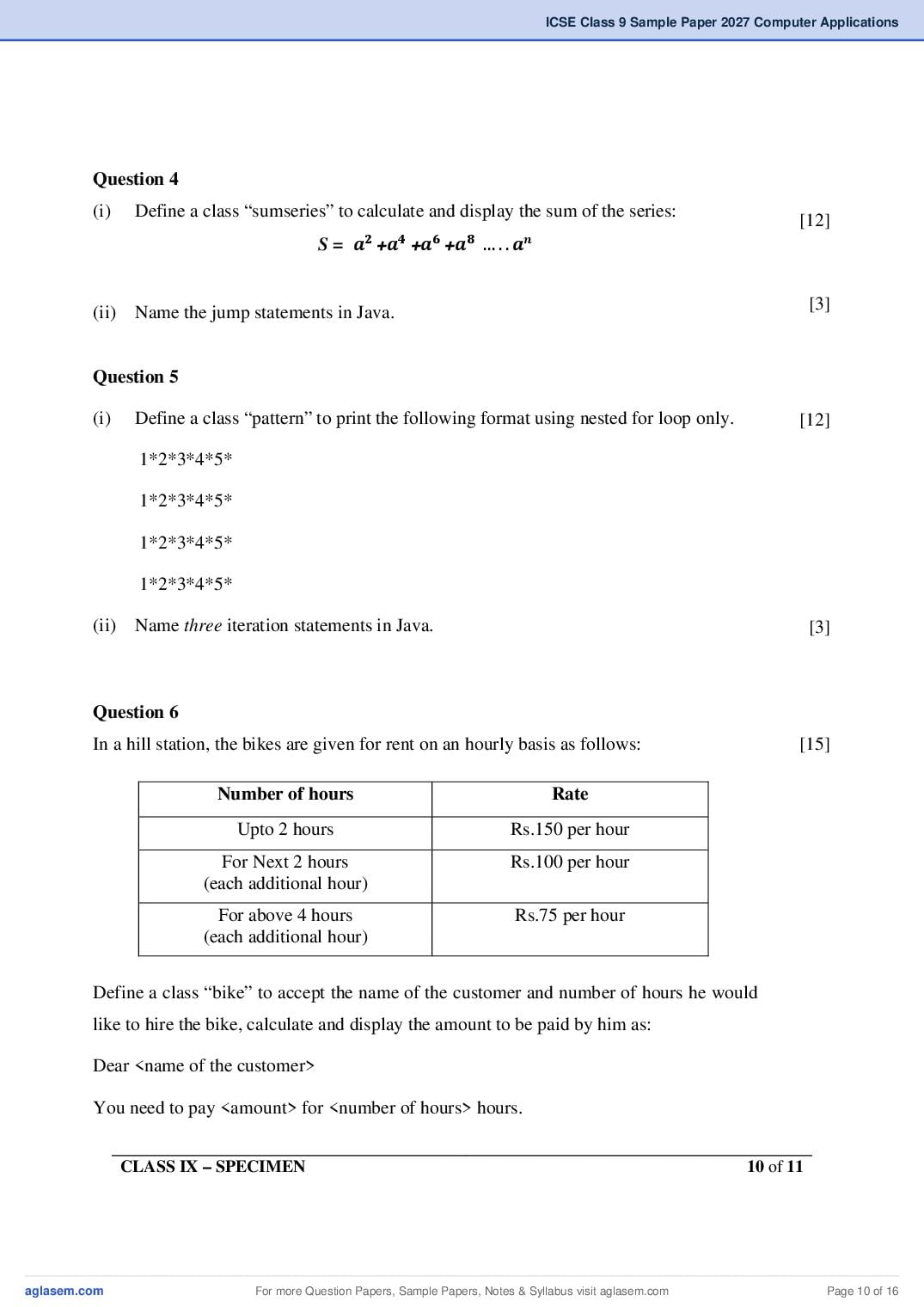 ICSE Class 9 Computer Applications Specimen Paper 2027 (PDF)